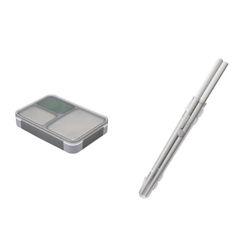 【セット買い】フードマン 薄型弁当箱 抗菌600ml [おかずカップ付き] グレー 汁漏れしにくい Wシーリング 4点ロックでしっかり固定 シービージャパン DSK + 箸 [ケース付き] 抗菌仕様 ライトグレー 食洗機対応 弁当用箸 20.5cm カチャカチャ鳴らない 出し入れしやすい専用ケース 天然木 塗り箸