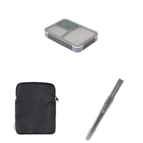 【セット買い】シービージャパン フードマン 薄型弁当箱 抗菌600ml [おかずカップ付き] グレー Wシーリング 4点ロックでしっかり固定 DSK + 薄型弁当箱 [フードマン600ml 専用ケース] ブラック FOODMAN + 箸 [ケース付き] 抗菌仕様 グレー 食洗機対応 弁当用箸 20.5cm 天然木 DSK