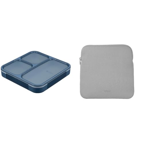 【セット買い】シービージャパン(CB JAPAN) フードマン 弁当箱 立てて運べる 薄型弁当箱 800ml [ 抗菌 ] アッシュネイビー 汁漏れしにくい Wシーリング 4点ロックでしっかり固定 DSK + ケース 薄型弁当箱 800ml グレー ぴったり収まる 持ち運び スマート 通勤 通学