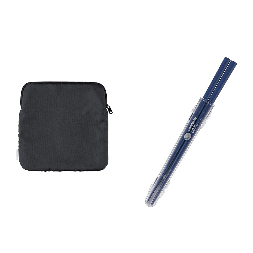 【セット買い】シービージャパン 薄型弁当箱 [フードマン800ml 専用ケース] ブラック 洗濯機で洗える ぴったり収まる 内面マイクロファイバー生地 持ち運び スマート 通勤 通学 + 箸 [ケース付き] 抗菌仕様 アッシュネイビー 食洗機対応 弁当用箸 20.5cm カチャカチャ鳴らない 出し入れしやすい専用ケース 天然木 塗り箸 DSK