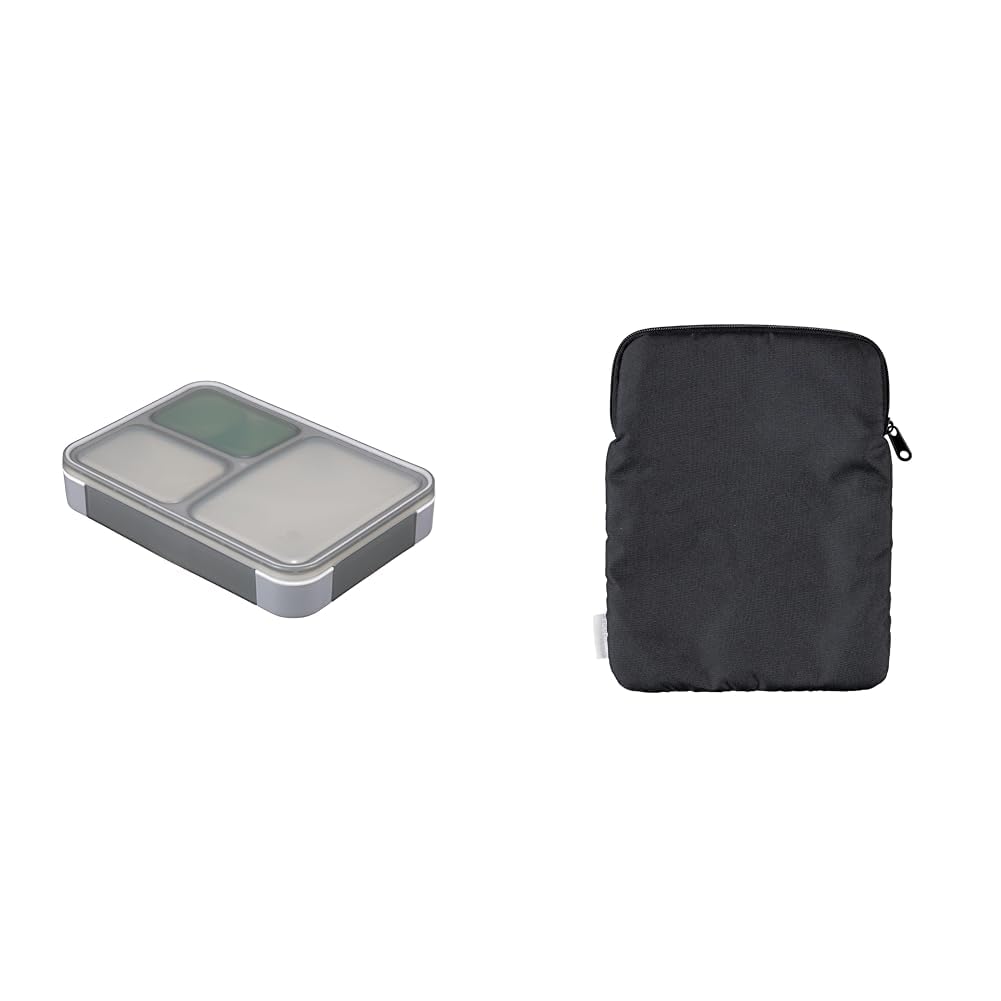 【セット買い】フードマン 薄型弁当箱 抗菌600ml [おかずカップ付き] グレー 汁漏れしにくい Wシーリング 4点ロックでしっかり固定 シービージャパン DSK + 薄型弁当箱 [フードマン600ml 専用ケース] ブラック 洗濯機で洗える ぴったり収まる 内面マイクロファイバー生地 持ち運び スマート 通勤 通学