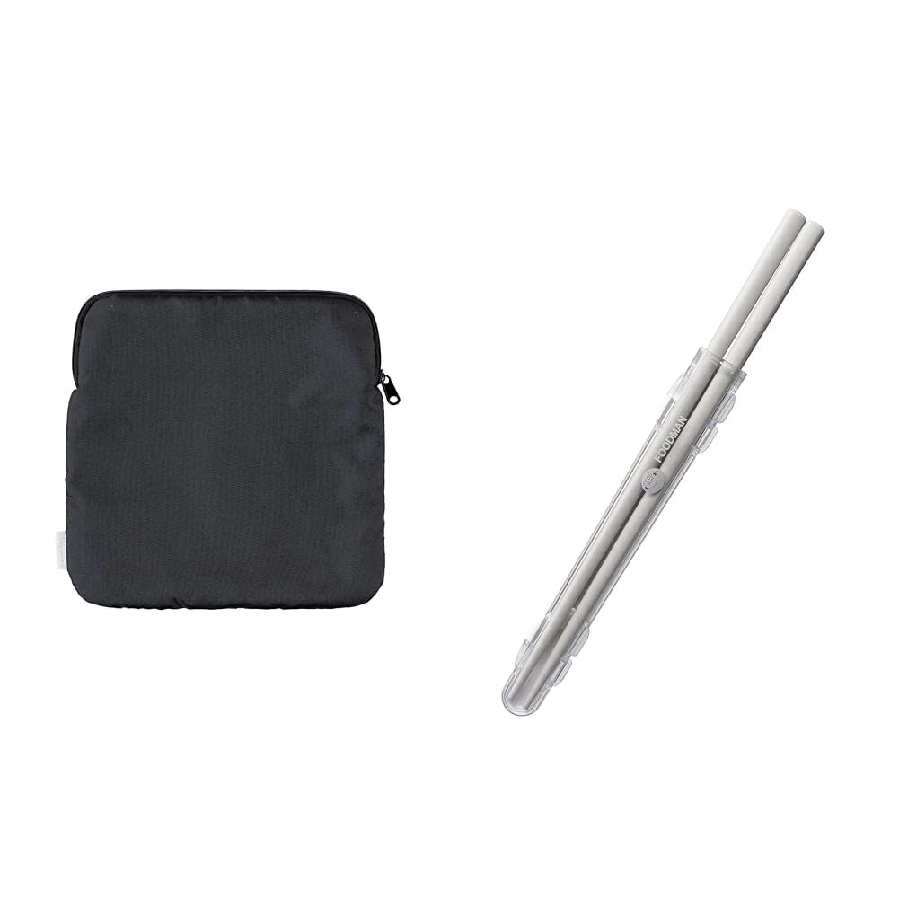 【セット買い】シービージャパン 薄型弁当箱 [フードマン800ml 専用ケース] ブラック 洗濯機で洗える ぴったり収まる 内面マイクロファイバー生地 持ち運び スマート 通勤 通学 + 箸 [ケース付き] 抗菌仕様 ライトグレー 食洗機対応 弁当用箸 20.5cm カチャカチャ鳴らない 出し入れしやすい専用ケース 天然木 塗り箸 DSK