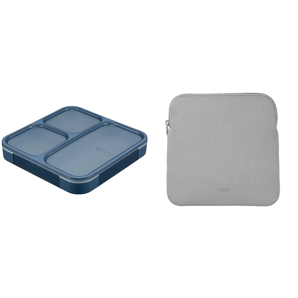 【セット買い】シービージャパン(CB JAPAN) フードマン 弁当箱 立てて運べる 薄型弁当箱 800ml [ 抗菌 ] アッシュネイビー 汁漏れしにくい Wシーリング 4点ロックでしっかり固定 DSK + ケース 薄型弁当箱 800ml グレー ぴったり収まる 持ち運び スマート 通勤 通学