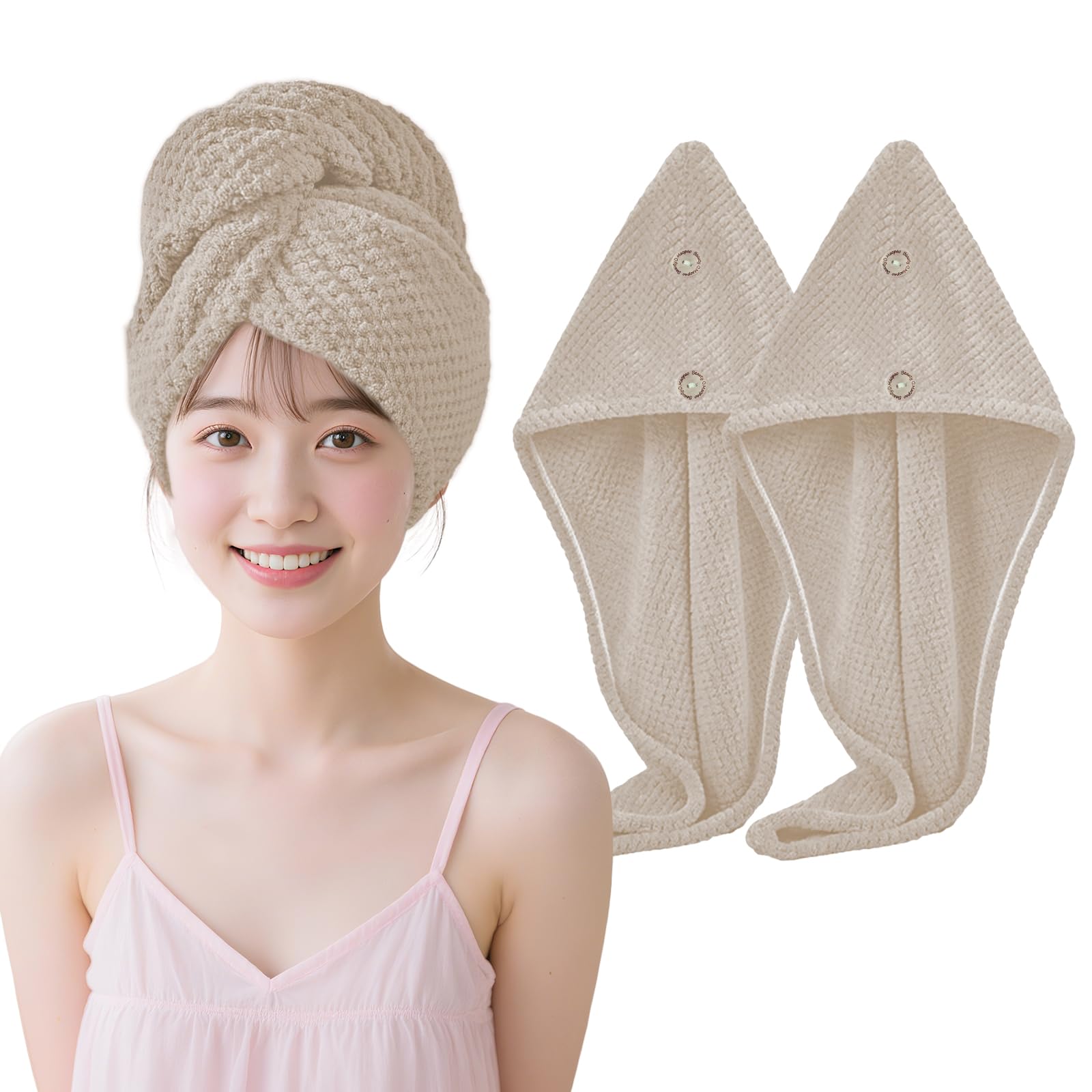 ヘアドライタオル 髪の毛 タオル 速乾 2枚組 ヘアタオル ヘアドライキャップ ヘアターバン 早く乾かす 頭に巻く マイクロファイバー やわらか 時間節約 持ち運びが簡単 大人 子供用 幅26cm×高さ68cm 使い替え お手入れ簡単 銭湯 洗顔 同僚のお礼 カーキ